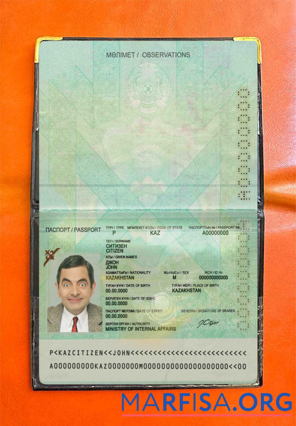 Printable Kazakhstan passport (2009 present) photo look download for verification